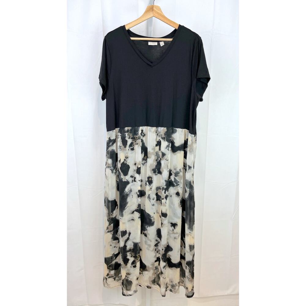 PRICE DROP  LOGO Lori Goldstein Maxi Dress Short Sleeve V Neck Black Multi